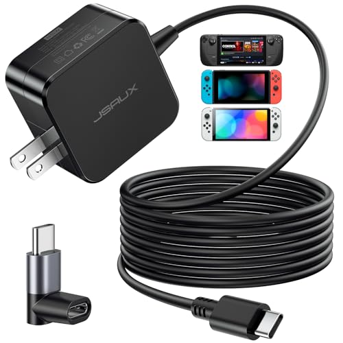 JSAUX 45W USB C Charger for Steam Deck/OLED 10FT Cable Type C PD 3.0 45 Watt Fast Charging Compatible with Steam Deck Switch/OLED iPhone Air/17/16/15 Samsung S25 S24 S23 S22 Pixel iPad MacBook