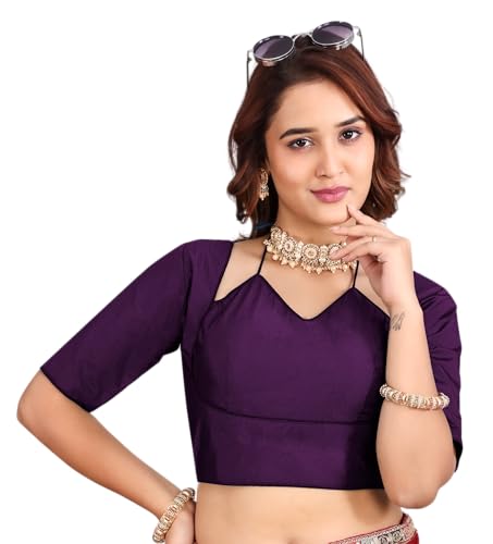 Chemisier de sari col cosmos tissé solide avec demi-manches confortables