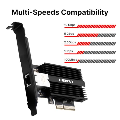 Image of 10G PCIe Network Card with Marvell AQC113 Controller, FENVi 10G Base-T Ethernet Adapter Card, RJ45 Port NIC Compatible with PCI-Express X4 /X8 /X16, for Desktop PC Windows 10 /11, Linux