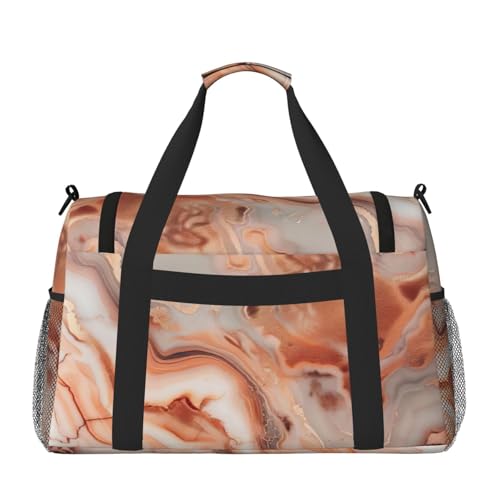 Rose Gold Marble Print Foldable Carry On Tote Large Capacity Hand Carry Bag for Airplane Weekend Getaways2