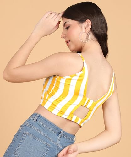 Image of POPWINGS Women Casual Blue & White Stripe Print Strap Crop Top | Women Sleeveless Top | Women Trendy Top