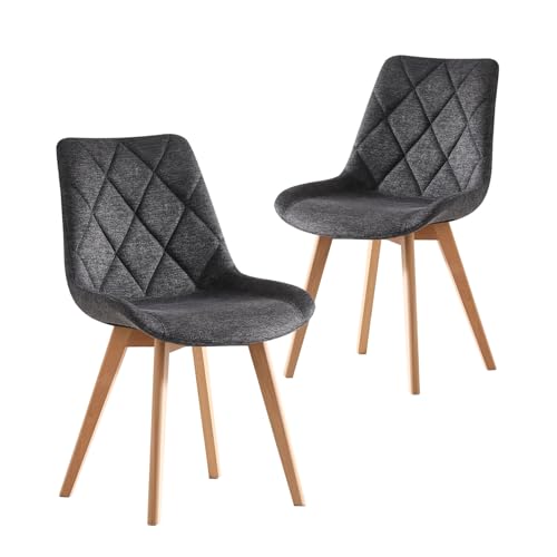 B&D home Chaises de Salle à Manger Tania Lot de 2, Chaise rembourrée pour Salle à Manger, Cuisine, Bureau, Design scandinave Rustique, Tissu Anthracite,...