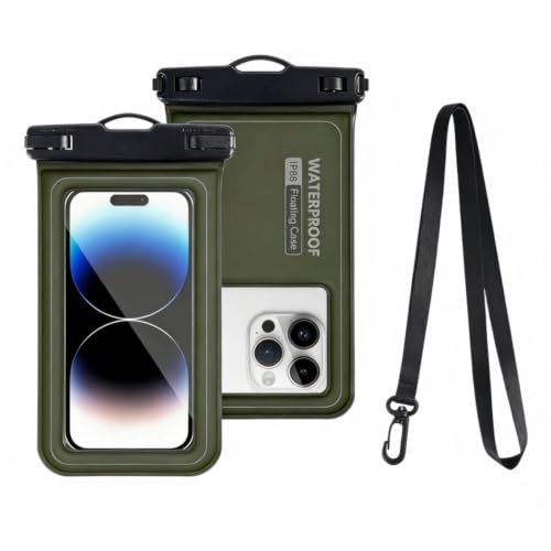 YARUIKE Bolsa Flutuante à Prova d’Água IP68 para Celular, Touch Sensível, Ideal para Rafting, Mergulho, Natação, Praia e Viagens (Verde militar)