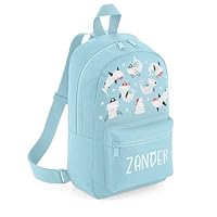 A1 Graphics Ltd Personalised Pirate Sharks Kids Backpack Custom with Name Choice of Colours Pirates School Bag with Adjustable Straps For Children & Toddlers (Powder Blue)