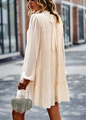 Image of KIRUNDO Women's 2026 Fall Long Sleeve Baby Doll Dresses | Ruffle Mock Neck, Tiered Flowy Swing, Mini Shift Dress, Loose Fit, Wedding Guest, Baby Shower, Summer, Autumn Winter Clothing