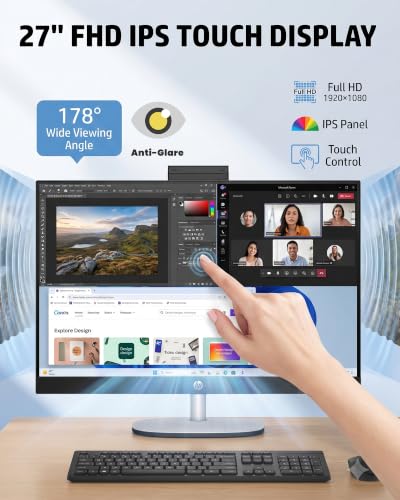 Image of HP 27 inch All in One Desktop Computer Touchscreen Copilot PC 64GB DDR5 1TB SSD | AMD Ryzen AI 7 350 | FHD IPS Display | 1080p IR Camera | WiFi 6 BT5.4 | Windows 11 Pro | Wireless KB&Mouse | Home Office PC
