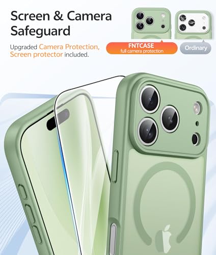 Image of FNTCASE for iPhone 17 Pro Max Case: [Compatible with Magsafe] Translucent Matte Cases with [Full Camera Protection] [Screen Protector] Military Grade Shockproof Protective Phone Cover - Light Moss