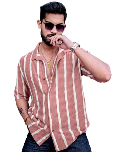 Image of Maniac || Mens || Striped || Collared Neck || Half Sleeve || Popcorn Knitted || Shirt