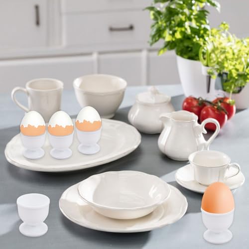 Rairsky 6 Stück Runder Eierbecher Plastik, Eierbecher Weiß, 4.4 X 4.6 cm Eierbecher Set, Eierbecher Stapelbar,Eierbecher Lustig Geeignet für Hart und Weich Gekochte Eier auf Jedem Frühstückstisch – Bild 6