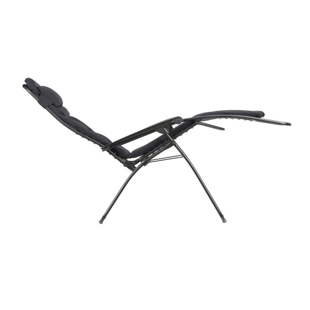 Lafuma Ensemble Fauteuil Relax matelassé XL avec Ombrelle et Porte-Gobelet | Fabriqué en FRANCE - Garantie 5 ans - Noir - Maintien ferme de tout le dos, Idéal pour grands gabarits 180 cm