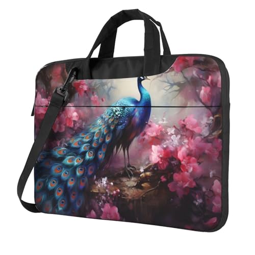 Entemne Maletín para portátil de 13 pulgadas, diseño floral rosa de pavo real, para mujeres y hombres, ligera, resistente al agua, bolsa de hombro para computadora o tableta, multicolor, 15.6 inch