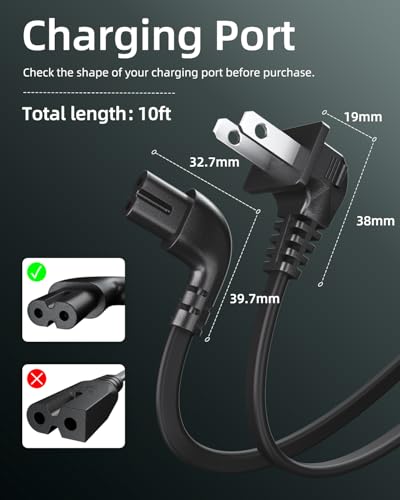 Image of Superer 2 Pack 10 ft 90 Degree L-Shaped TV Power Cord, Angled Replacement Power Cable Compatible with Samsung, LG, TCL, Sony, Apple, Insignia, Sharp, Panasonic, Toshiba, Hisense, Roku TVs, ETL Listed