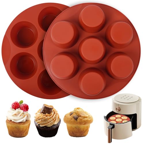 Goensjt Silicone Air Fryer Muffin Pan for Baking,Non-Stick 7 Cups Muffin Top Pan Cupcake Mold, Baking Pan Egg Bites for air fryer(2pack)