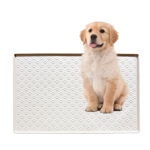 BaraRose 犬 トイレトレー シリコン ワイド トイレトレー ワイド 【可愛い肉球柄 &】エッジ加工で漏れ安心 トイレマット ペットシーツ お手入れ簡単 (ホワイト, 30x48cm)
