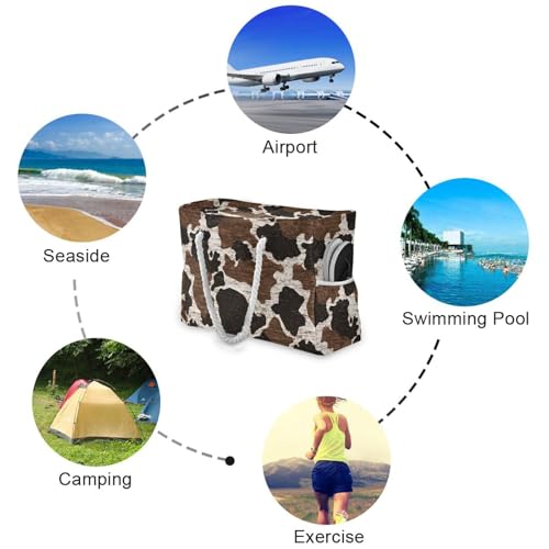 susiyo Cowhide Print Beach Bags for Women Large Travel Tote Bag Waterproof Sandproof Lightweight Swim Pool Bag for Family Outdoor4