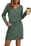 OFEEFAN Summer Dresses for Women 2025 V Neck Short Sleeve T Shirts Casual Beach Vacation Shift Dress for Women with Pockets Green S