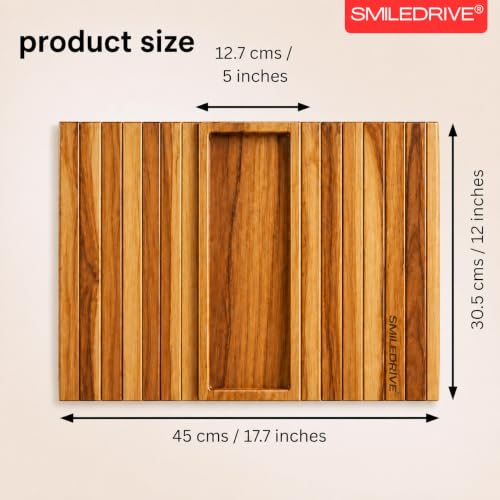 Image of SMILEDRIVE Teakwood Sofa Armrest Tray with Cup Holder Section, Set of 2 | Foldable Couch Organizer, Snacks, Remote & Phone Holder, Made in India