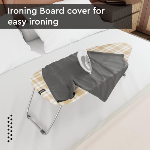 Image of Encasa XO Ironing Board Covers and Pad - 72x30 cm Fits Mini Iron Boards, Thick 4mm Felt, Elasticated Fit, Heat & Scorch-Resistant, Elastic Bungee Cord Tightening & Lock Franca Beige Checks