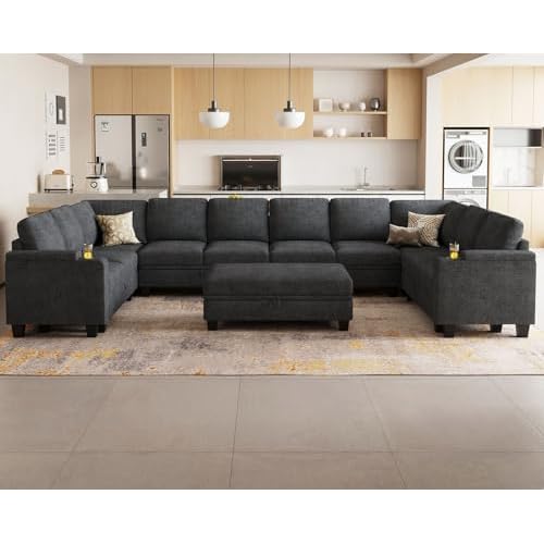 Belffin Oversized U Shaped Modular Sectional Couches for Living Room 10 Seater Modular Sofa Set with Storage Ottoman Large Sectional Couch with Cup Holder. Dark Grey Sofa Dark Grey 10-seater