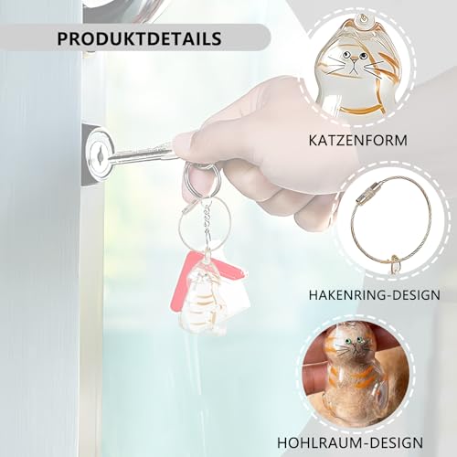 6 Stück Cat Hair Keychain, Transparenz Katzenanhänger, Schlüsselanhänger zum Befüllen Katzenhaare, Katzen Schlüsselanhänger Selber Machen Schlüsselringe Klein zum Aufsammeln von Katzenhaaren Diy
