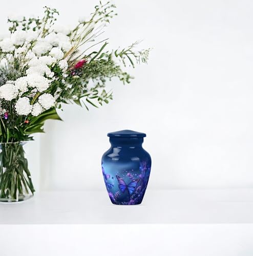 Image of Blue Butterfly Urn for Ashes - Large Cremation Urns for Human Ashes Adult Male Female - Decorative Urn for Adult Female - Funeral Urns for Women - Large and Keepsake Pack of 2