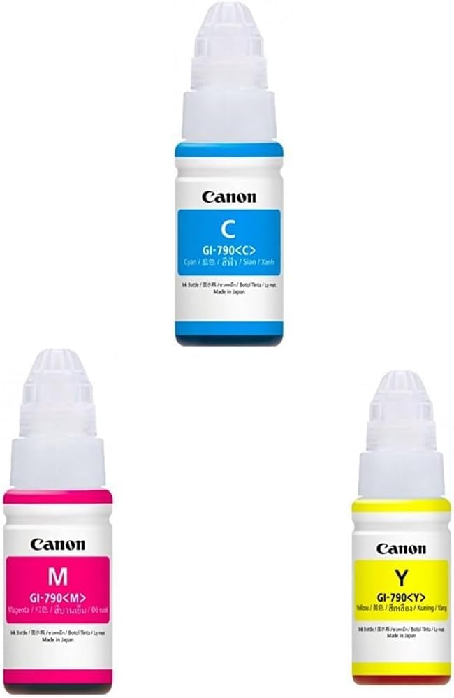 PIXMA GI790 Cyan, Magenta, Yellow Ink Bottles for G1010, G2000, G2010, G2012, G3000, G3010, G3012, G4010 - High Yield - 7000 Prints Each