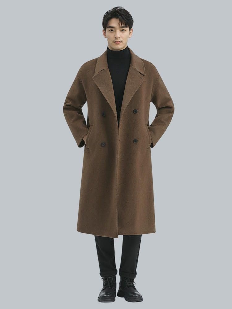 Cappotto casual da uomo Autunno Inverno Lungo Sopra il Ginocchio Double Face Cashmere Lana Suit-collare
