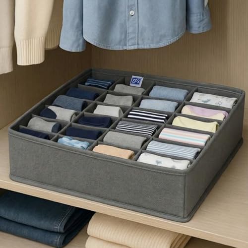 Image of Skrill 24-Compartment - Set of 3 | Non-Woven Foldable Cloth Storage Box Set Underwear, Socks, Ties, Scarves, Bras, Lingerie Drawer Organization | Space Saving Divider Organizer Closet Storage | Grey