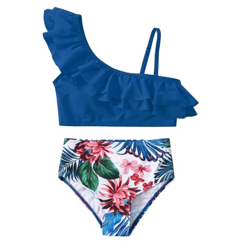 Girls Two Pieces Swimsuit Ruffle One Shoulder Bathing Suits Kids Flounced Beach Pool Swimwear for 6-13 Years4