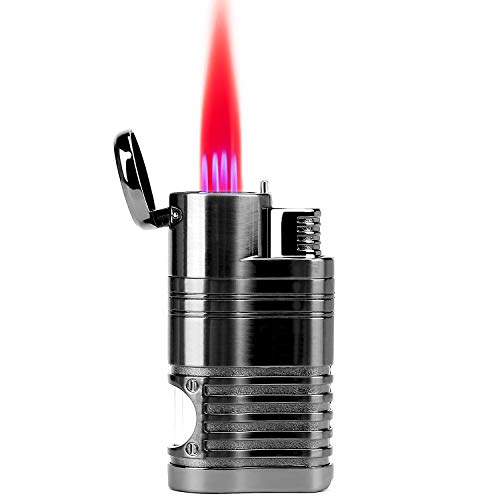 Torch Lighter, Butane Lighter with Punch, 4 Jet Flame Refillable Lighters, Adjustable Windproof Lighter in Pocket Size, Great Gift for Men, Durable Zinc Alloy Lighter (Butane Gas Not Included)
