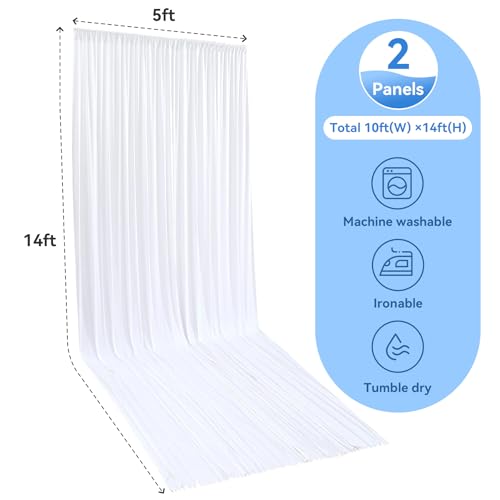 Image of 10ftx14ft White Backdrop Curtain for Wedding Parties, Wrinkle Free 2 Panels 14 ft Long Polyester Photo Backdrop Drapes Back Drop Cloth for Birthday Photography Background Party Backdrop