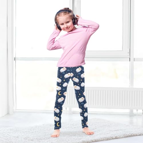 Wusikd Sheep Night Sky Girls' Leggings Toddler Doodles Clouds Star Kids Yoga Pants Dance Active Tights 4T4