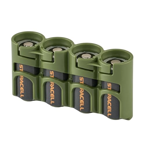 Storacell Slimline CR123 Battery Storage Caddy, Military Green, Holds 4 Batteries (Not Included)
