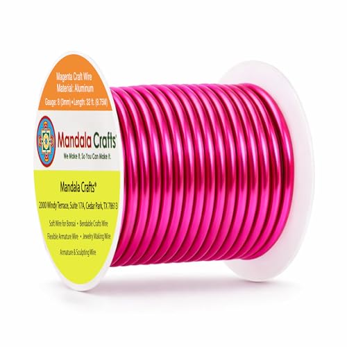 Image of Mandala Crafts 8 Gauge Anodized Aluminum Craft Wire for Jewelry Making - 32 FT Colored Flexible Magenta Wire - Bendable for Bonsai Armature Crafting Sculpting