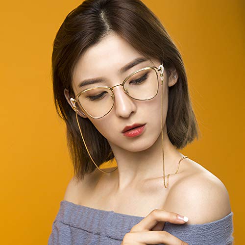 Image of 2PCS Anti-slip Copper Sunglasses Cords Snake Chain Style Spectacle Eyeglass Sunglasses Chain Holder Straps Neck String Glasses Chain with rubber ends, Gold and Silver