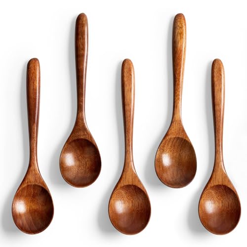 JYSNOW 5 Pièces 14 x 3 x 2 cm Cuillères en Bois de Style Japonais Petite, Cuillères de Cuisine...