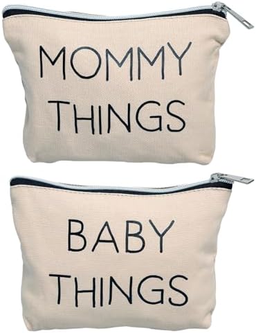 Pearhead Mommy and Baby Things Pouch Set, Canvas Zipper Organizer...