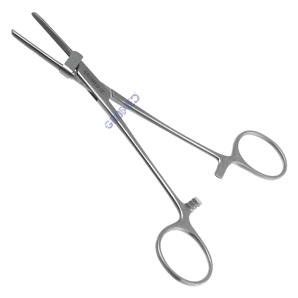 Gromed Tubing Clamp Forceps Cross Serrated Jaws, Ring Handle, with