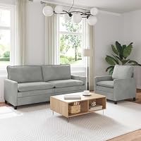 zylophax Ensemble canapés 2 pièces Velours Gris Clair, canapé Convertible déhoussable avec Coussins Double Cou