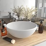 Lavabo da bagno di lusso, rotondo, in ceramica, 32,5 x 14 cm, colore: bianco opaco
