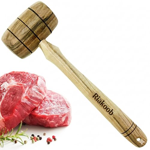 Riakoob Wooden Hammer Wood Meat Mallet Tenderizer - Pounder for Kitchen Crab Lobster Seafood Cracking Beef Chicken Marinating Prep Tool Cute Beating Gavel for Breakable - Wine Barrel Appearance