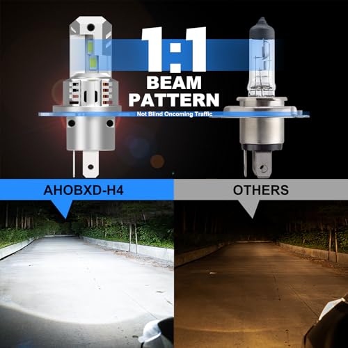 Image of AHOBXD Upgraded H4 Bulbs Super Bright 60000LM Brightness 900% White H4 /9003 Car Light Bulbs Cooling Fan 1:1 Halogen Size 100000hrs Long Lifespan Plug and Play Fog Lights Pack of 2