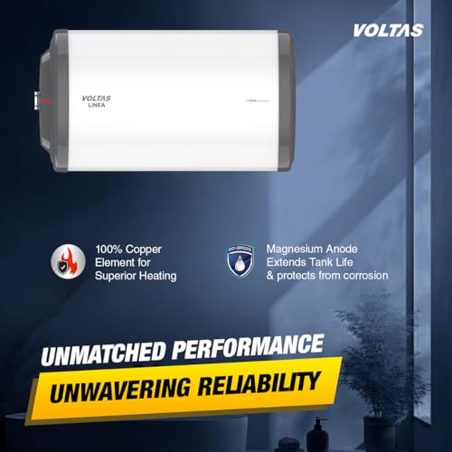 Image of Voltas Linea 15L 3 Star Horizontal Mounting 2000W Water Heater, with Quartzline Technology (Glassline Tank), Warranty: Tank 7 Years, Element 3 Years, 2 year Comprehensive
