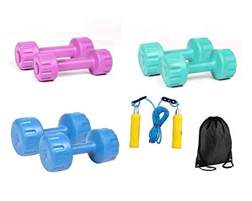 Colored PVC Vinyal Dumbells Pack (12 Kg) with Skipping Rope + Gym Bag Pack (B01M1ALXJG) Amazon Price History, Amazon Price Tracker