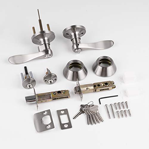 Probrico Wave Style Entry Door Handle (Set of 4 Satin Nickel Exterior Entry Lever and Double Cylinder Deadbolt Combo Pack,Keyed Alike Exterior Lockset Front Door Handleset, Security Door Hardware - Image 7