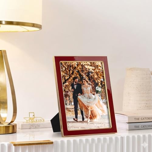 Image of eletecpro 4x6 Enamel Picture Frame Set of 2 with Real Glass Cover, Cute Photo Frame with Silver Metal Edge, Horizontal and Vertical Display Pictures 4 by 6 for Tabletop and Wall Decor, Red