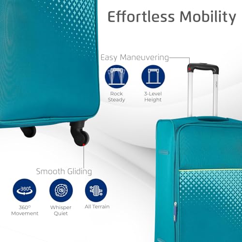 Image of Safari Dynamo Set of 3 (Cabin + Medium + Large) Trolley Bags Polyester Expandable Soft Luggage, 4 Wheels 360 Degree Wheeling, Travel Bag, Suitcase for Travel, Trolley Bags for Travel (Teal)