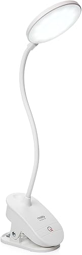 Miady Paquete de 2 lámparas LED con clip para leer en la cama, luces de lectura recargables, 3 modos de color con 10 niveles de brillo, cuello de