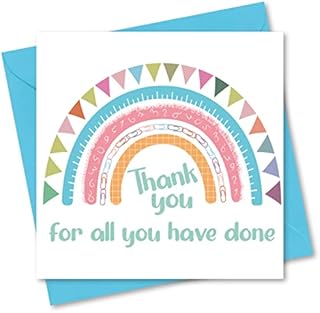 Thank You Card. Rainbow Design with matching Envelope. 150 x 150mm. Ecofriendly. Printed and Packed in UK, by Absolutely Yours.