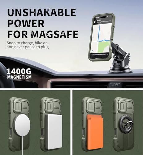 Image of Dexnor for iPhone 17 Case with Slide Camera Cover & Adjustable Kickstand & Built-in Screen Protector, Compatible Wireless Charging, Rugged Cases Heavy-Duty Magnetic Protective Cover, Army Green